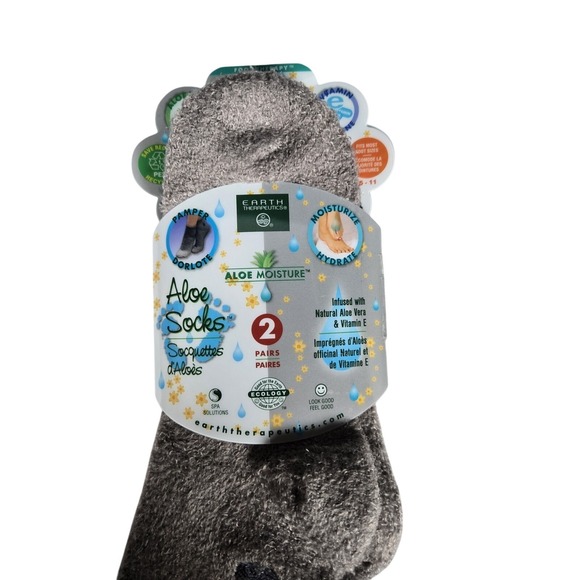 Brand NEW Earth Therapeutics Black/Gray Aloe Socks 2-Pairs Size 5-11 - Picture 1 of 3